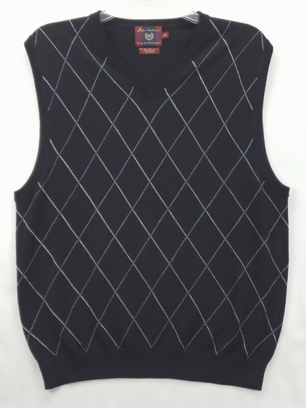 Byron Nelson Sweater Vest Mens XL Black Knit Silk Argyle V-Neck Pullover